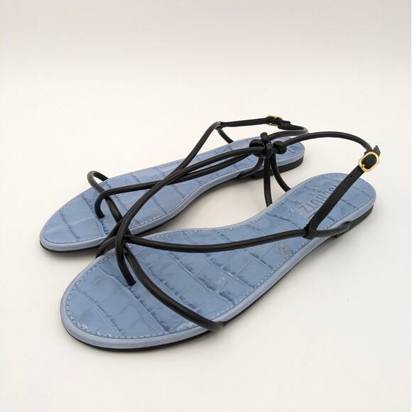 Schutz Malta Leather Strappy Flat Sandals Women's Blue Size US7.5B EU38 - Picture 1 of 11